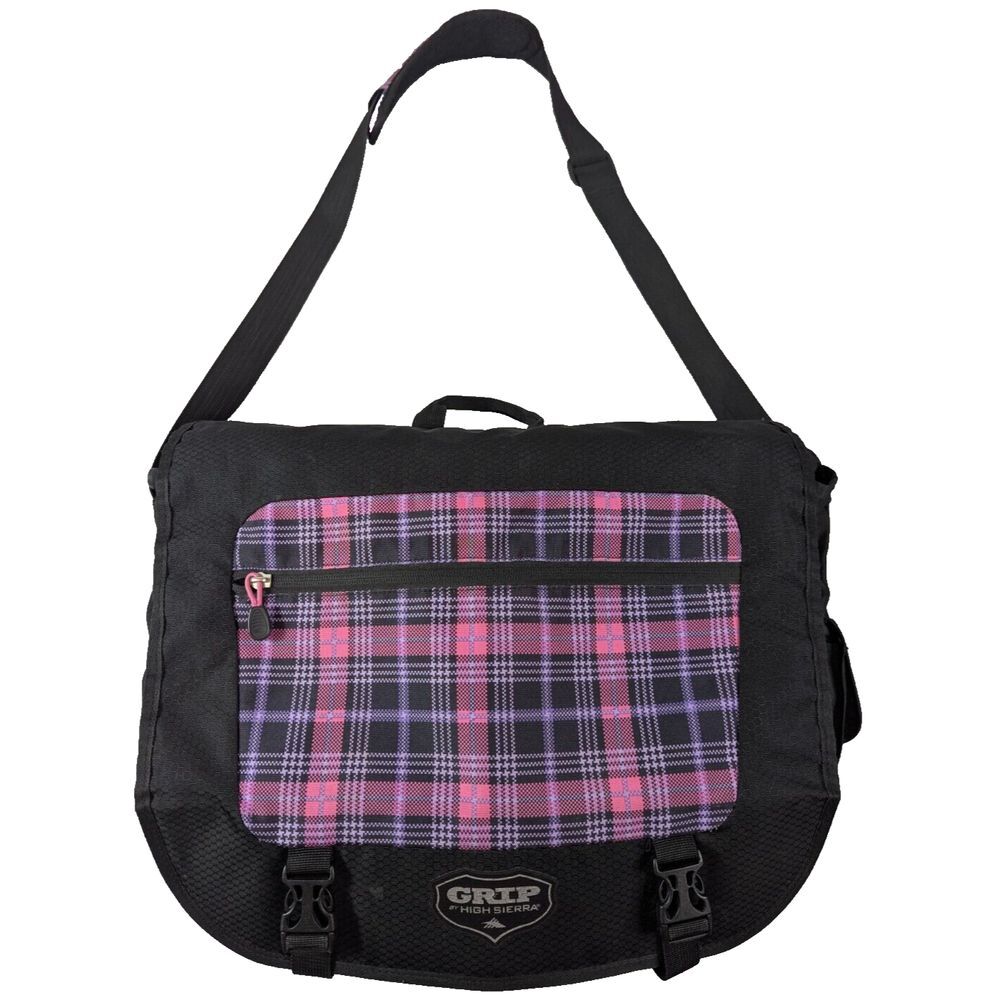 High Sierra GRIP‎ Back Pack Pink Black Plaid Messenger Bag Quality Academia